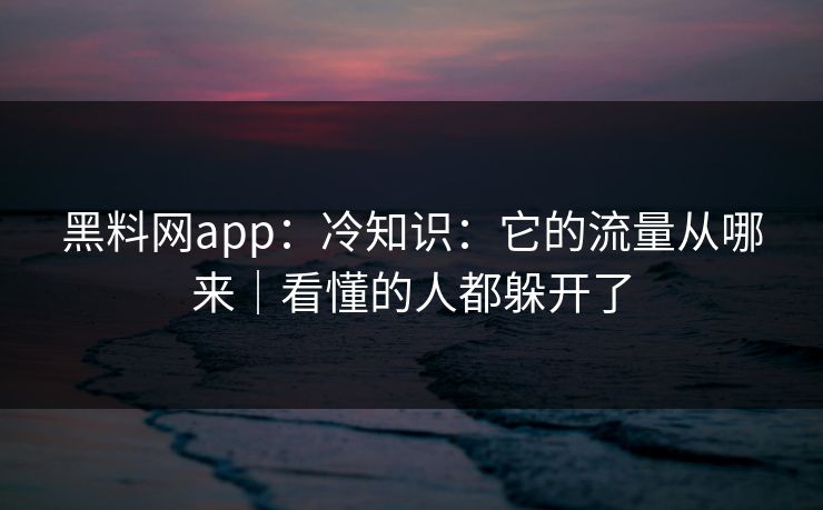 黑料网app：冷知识：它的流量从哪来｜看懂的人都躲开了